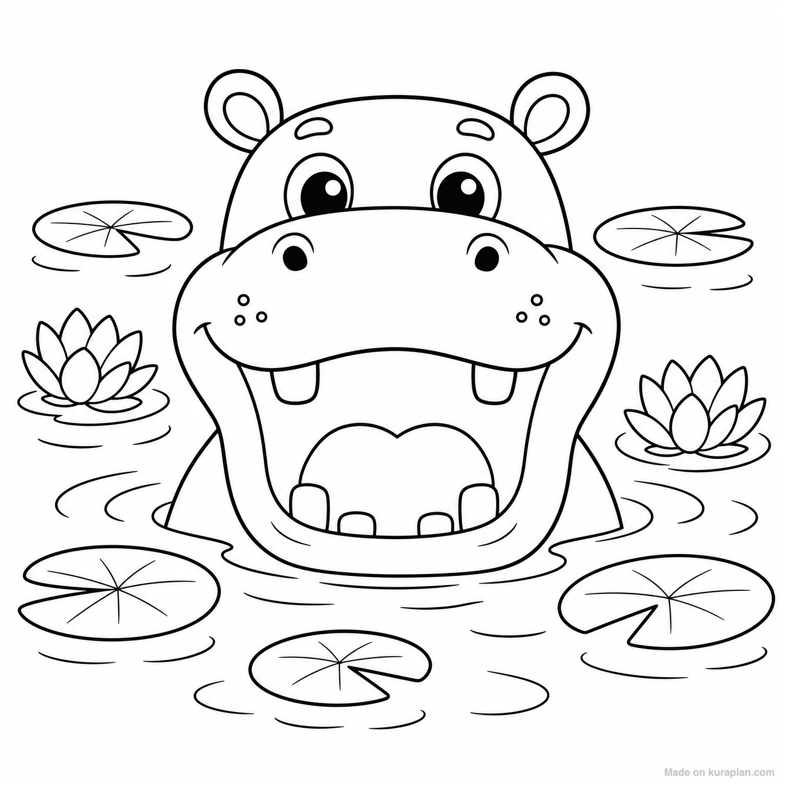 Hippo in Water — Coloring Page