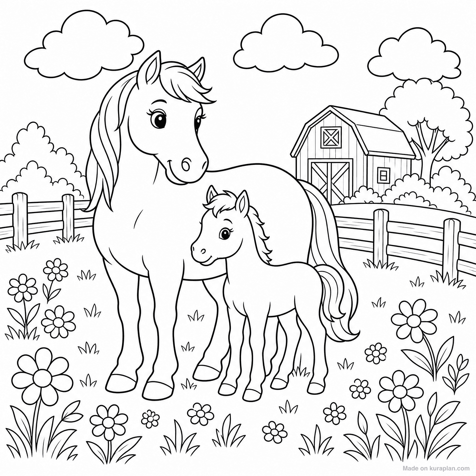 Horse and Foal — Coloring Page