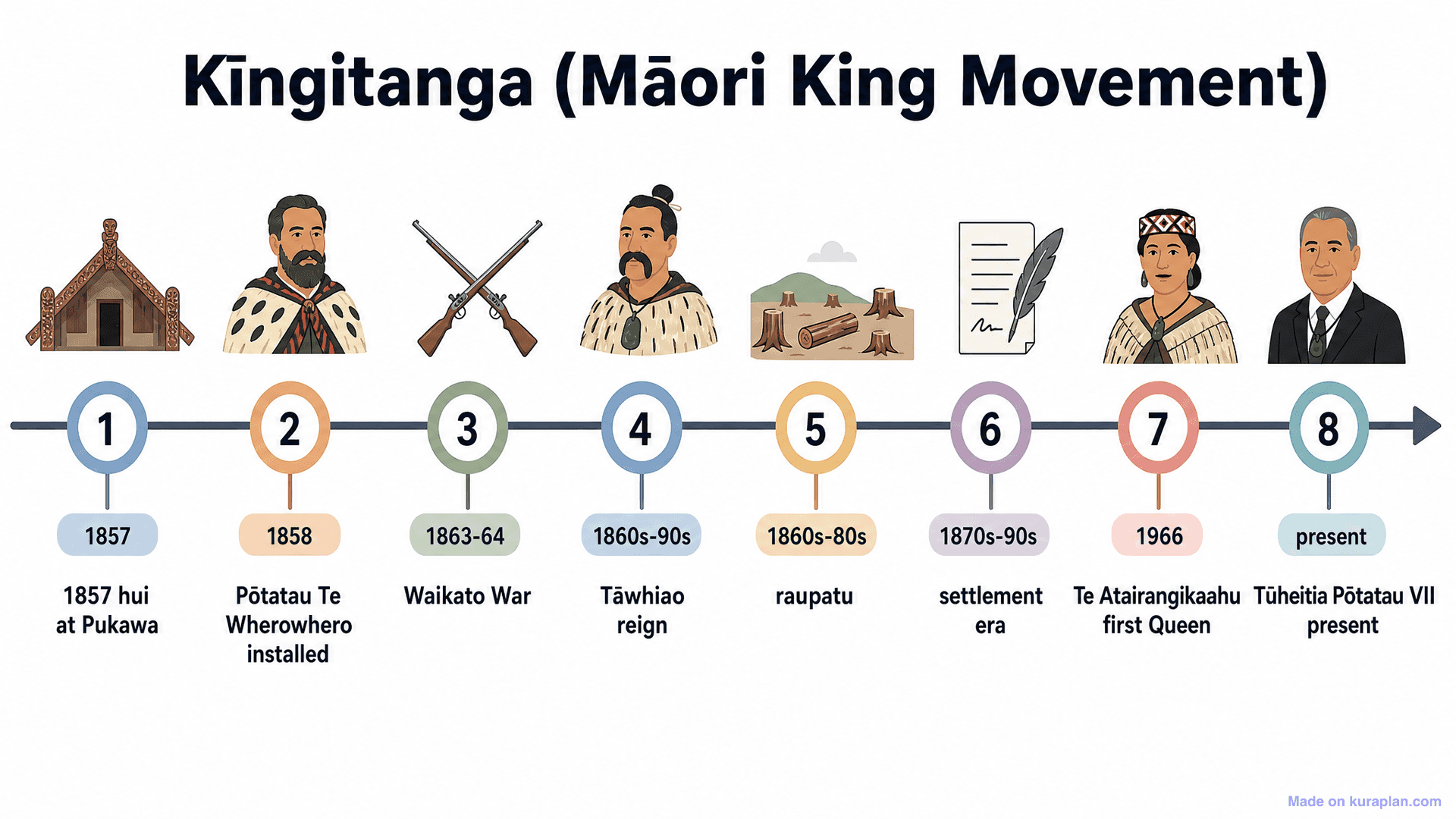 Kīngitanga (Māori King Movement) Timeline