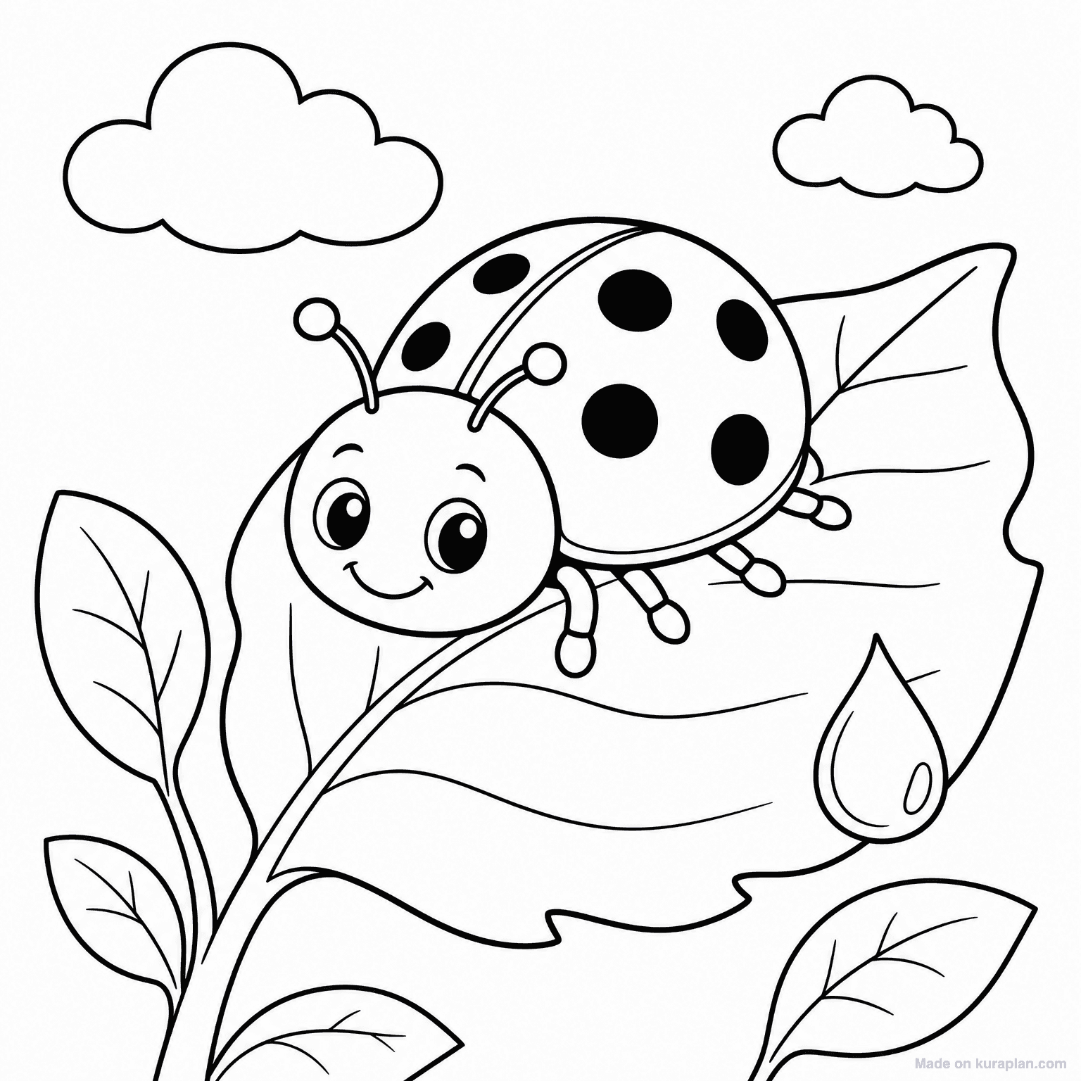 Ladybug on Leaf — Coloring Page