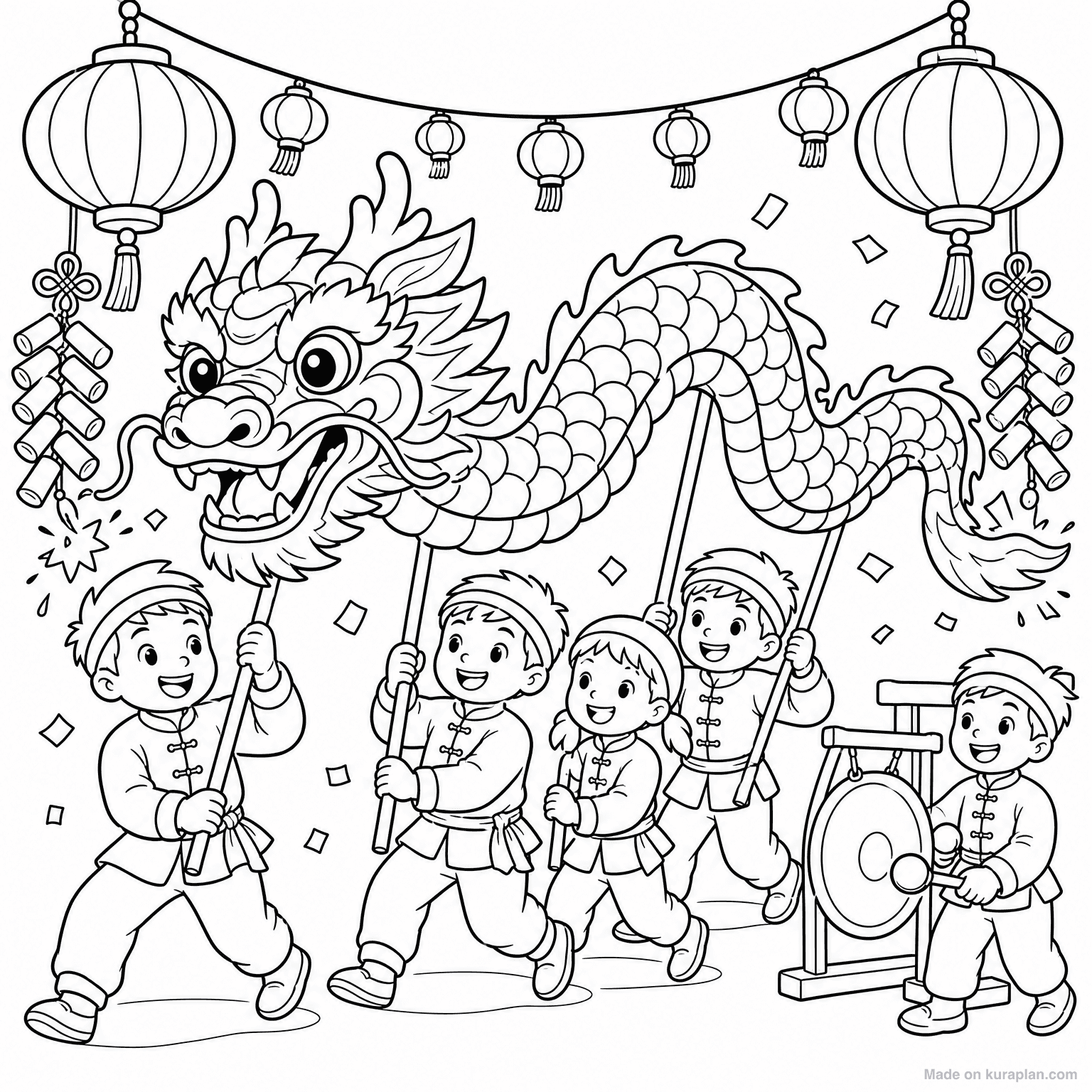 Lunar New Year Dragon Dance — Coloring Page