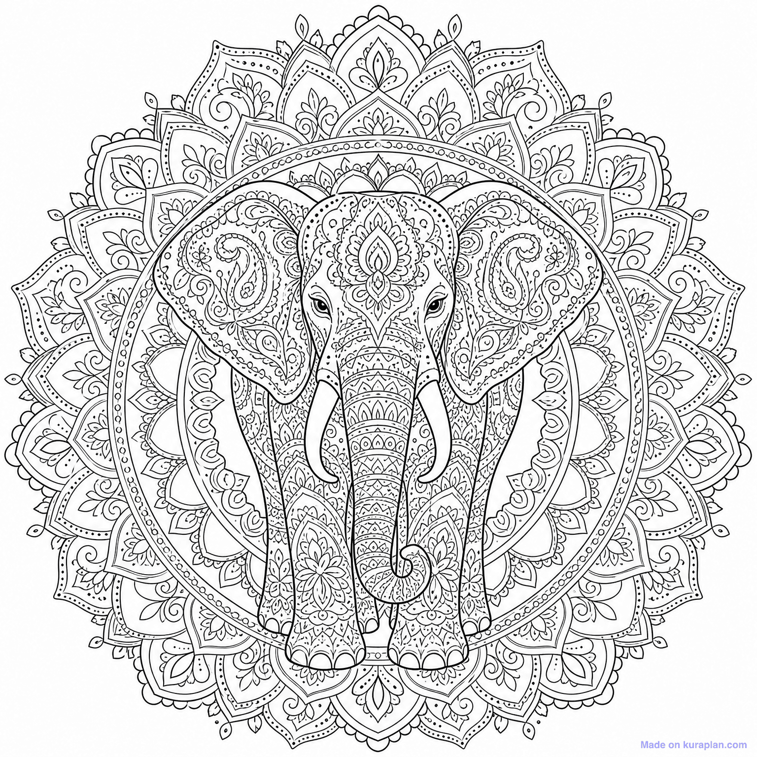 Elephant Mandala — Coloring Page