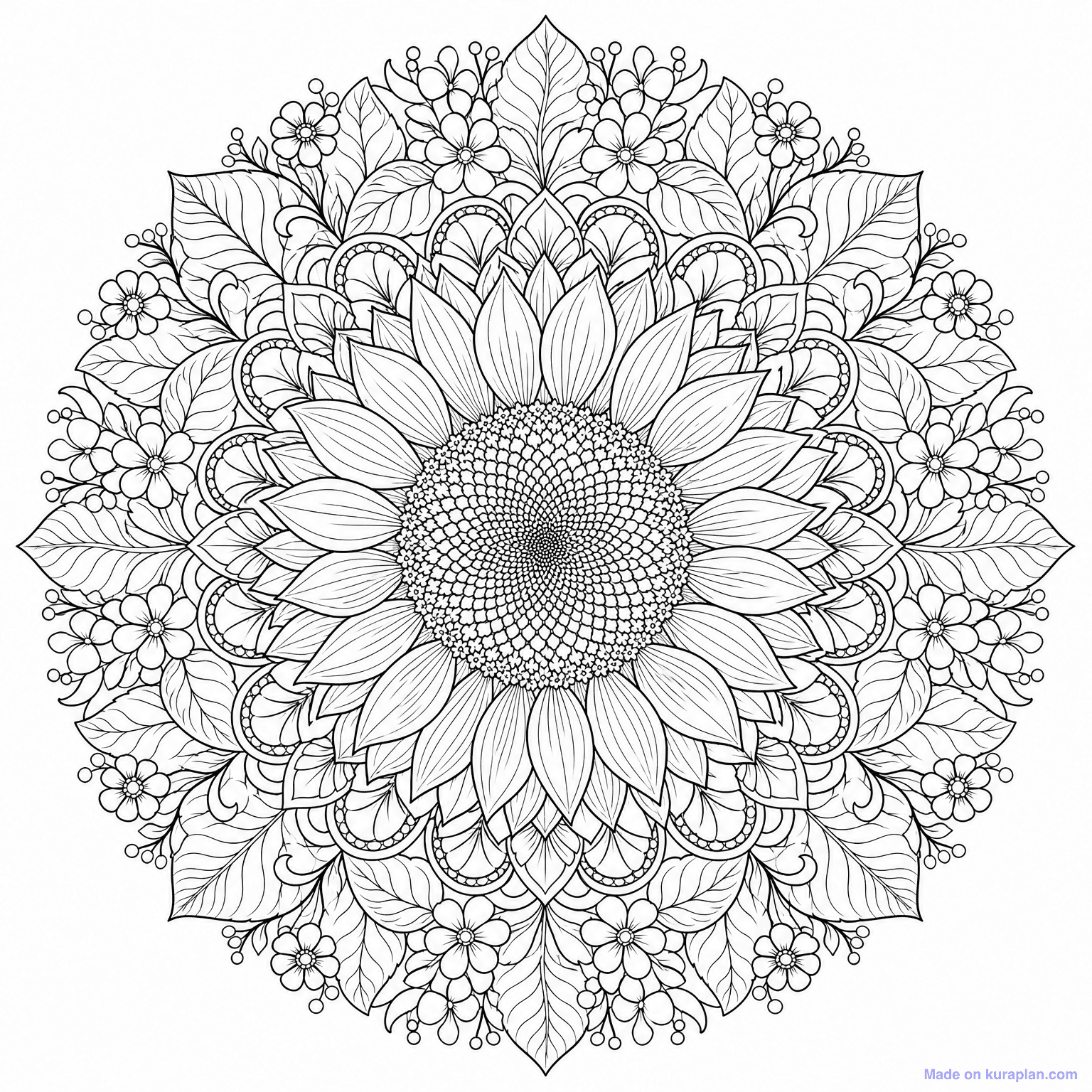 Sunflower Mandala — Coloring Page