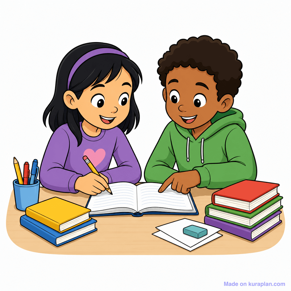 Mascot Kid Pair Collaborating