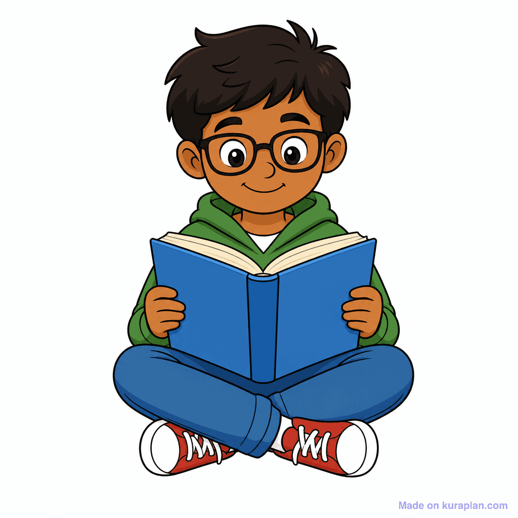 Mascot Kid Reading Book Open