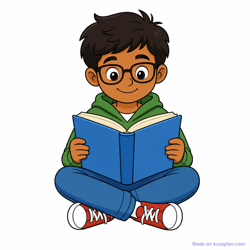Mascot Kid Reading Book Open