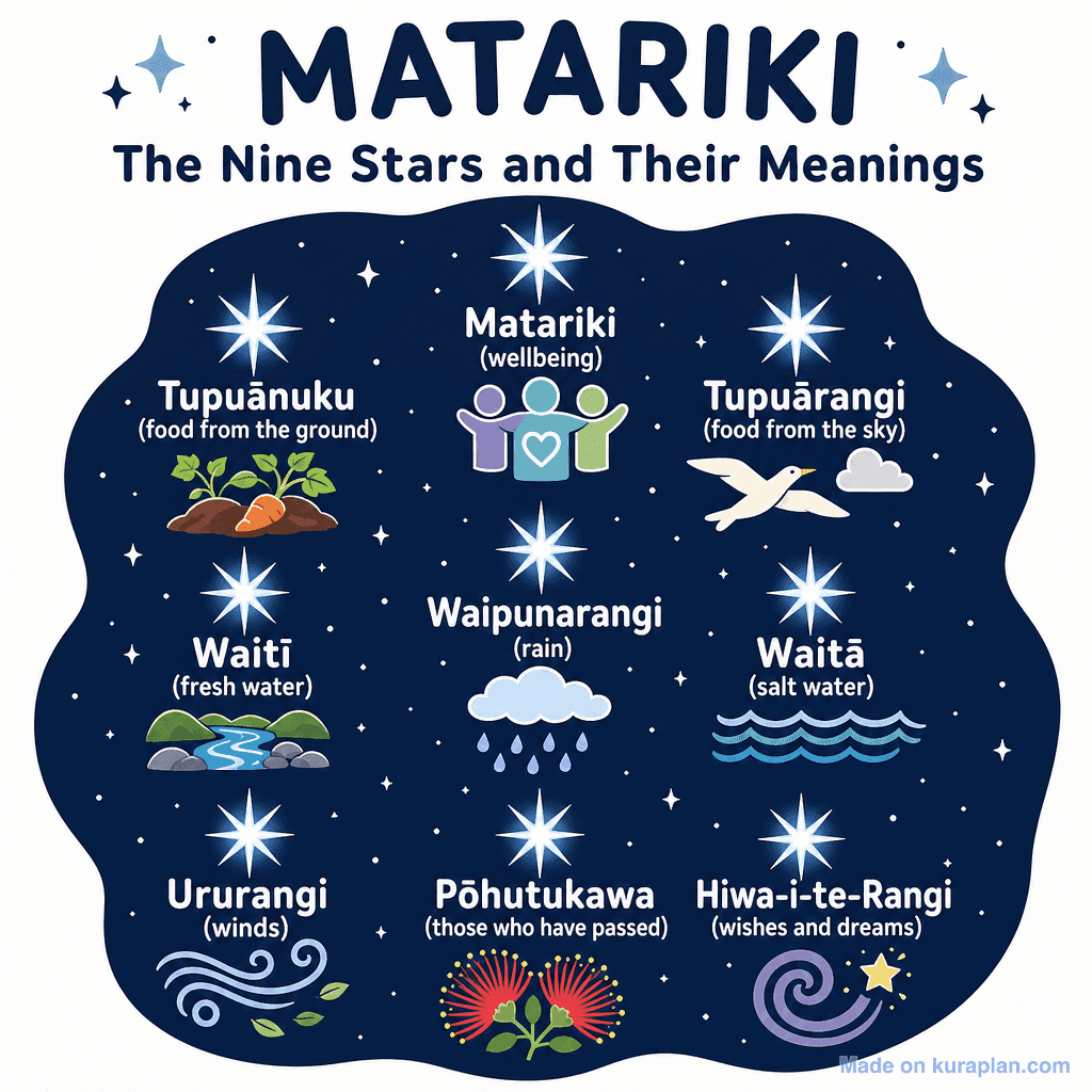 Matariki — The Nine Stars and Their Meanings (simple)