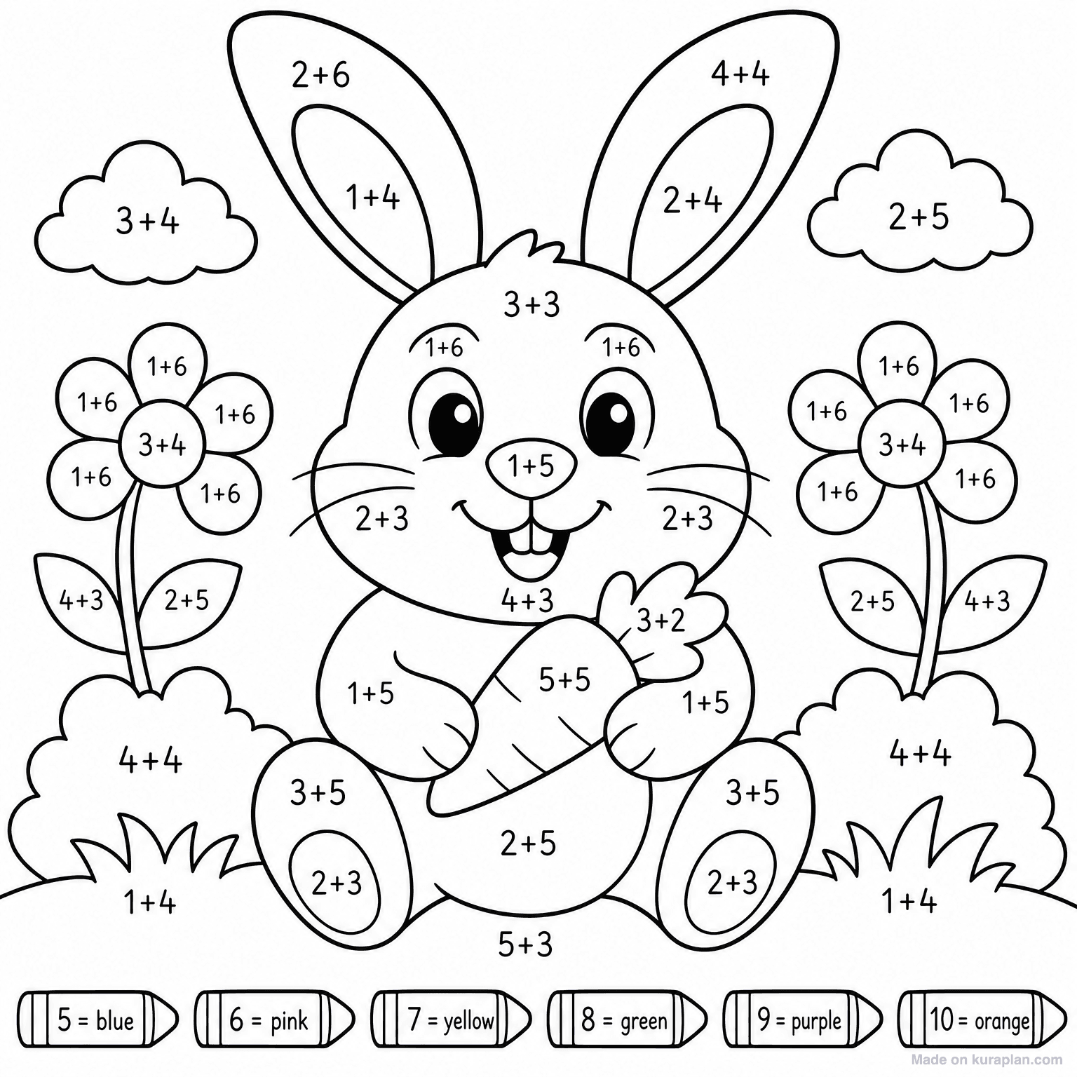 Color by Addition - Bunny — Coloring Page