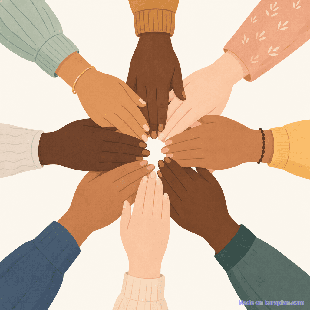 Diverse hands joined in circle