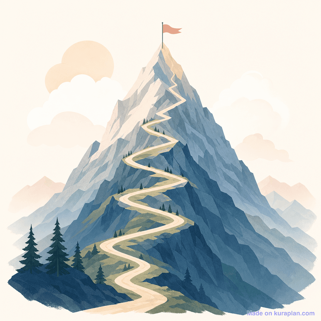 Mountain peak with summit flag