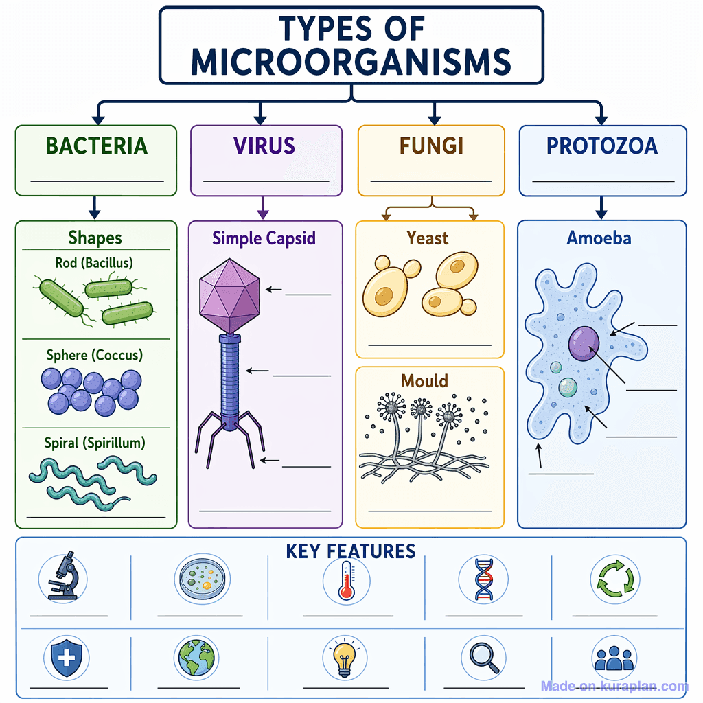 Types of Microorganisms (detailed, unlabeled)