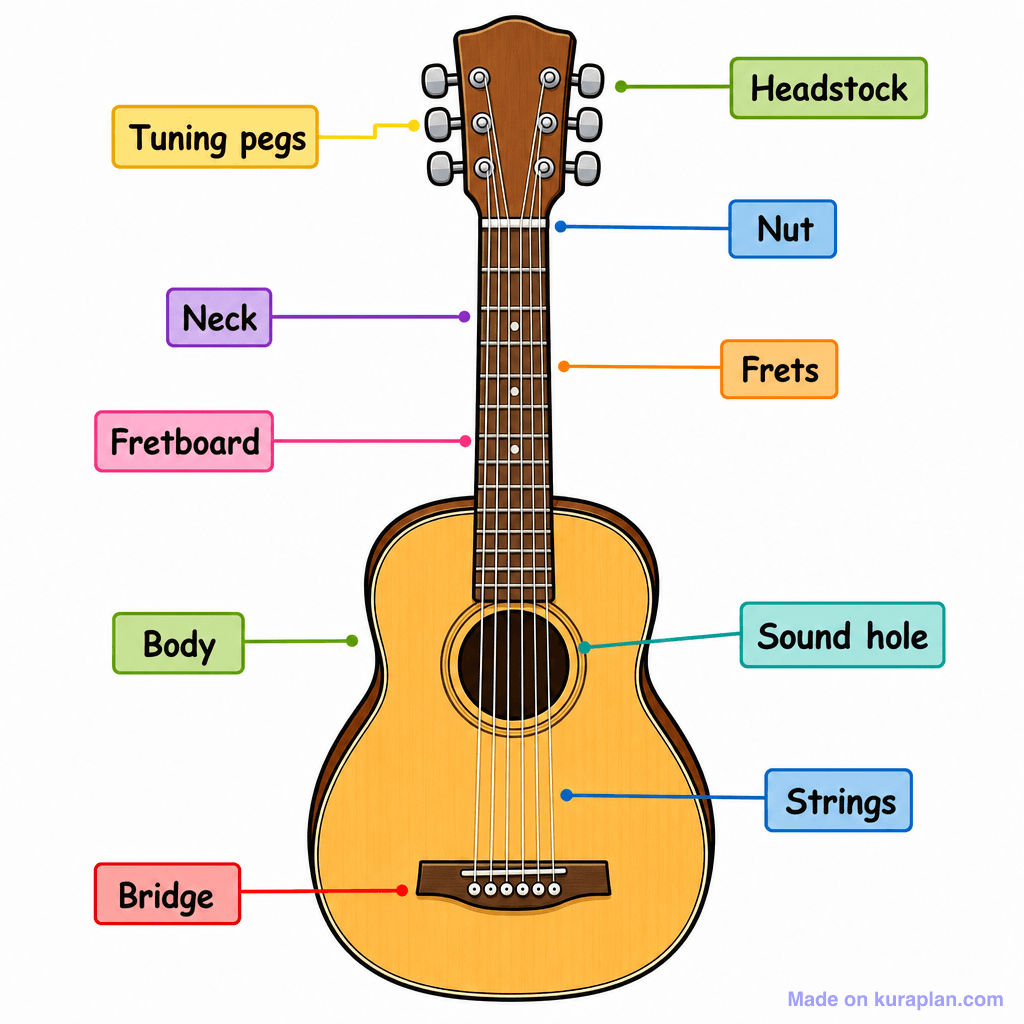 Music Acoustic Guitar Labelled