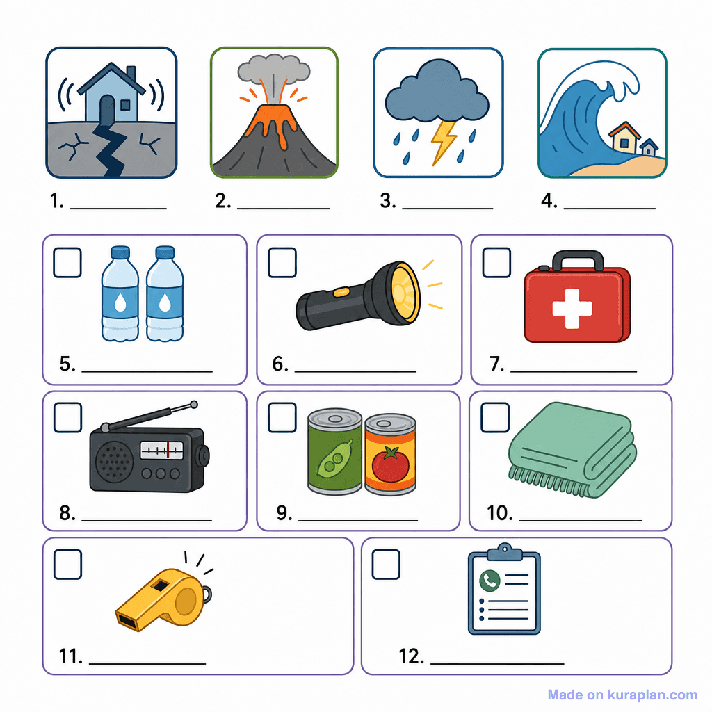 Natural Hazard Preparedness & Emergency Kit (simple, unlabeled)