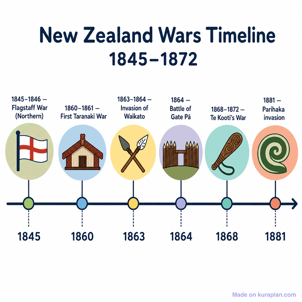 New Zealand Wars Timeline (1845–1872) (simple)