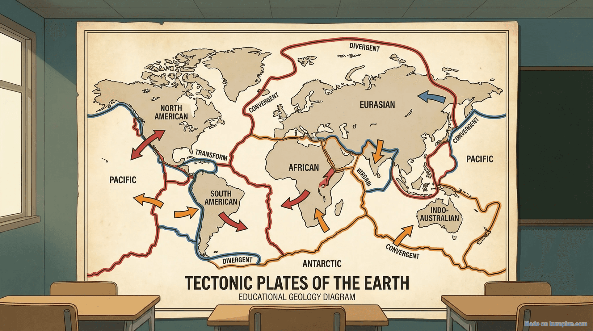 Tectonic plates map for geology education