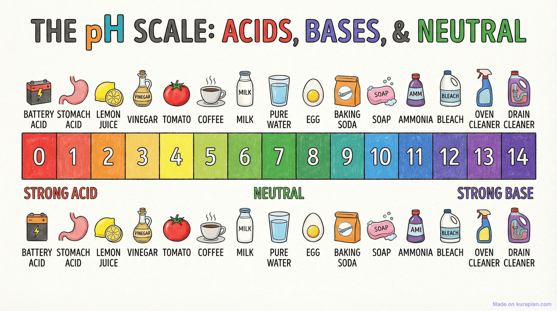 pH scale diagram for chemistry education
