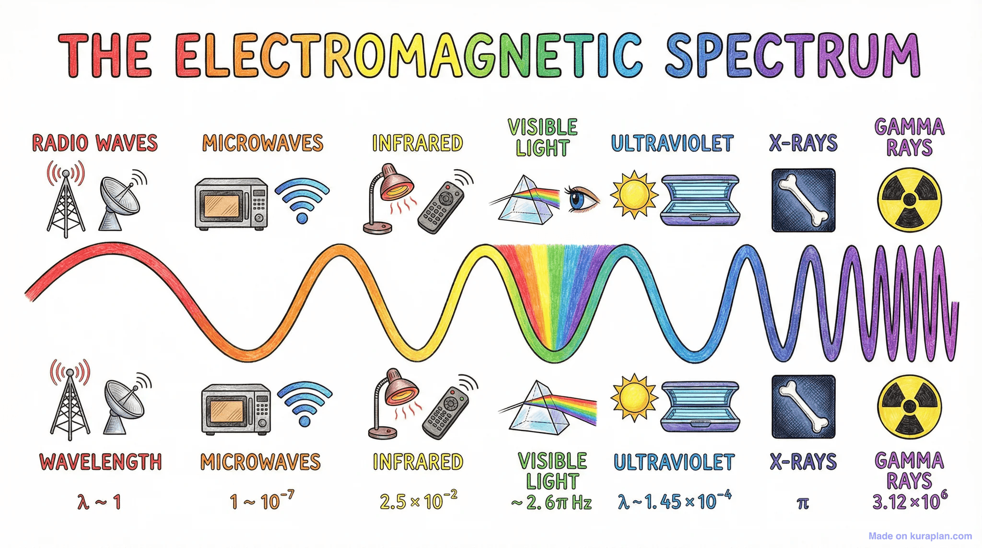 Electromagnetic spectrum diagram for physics education