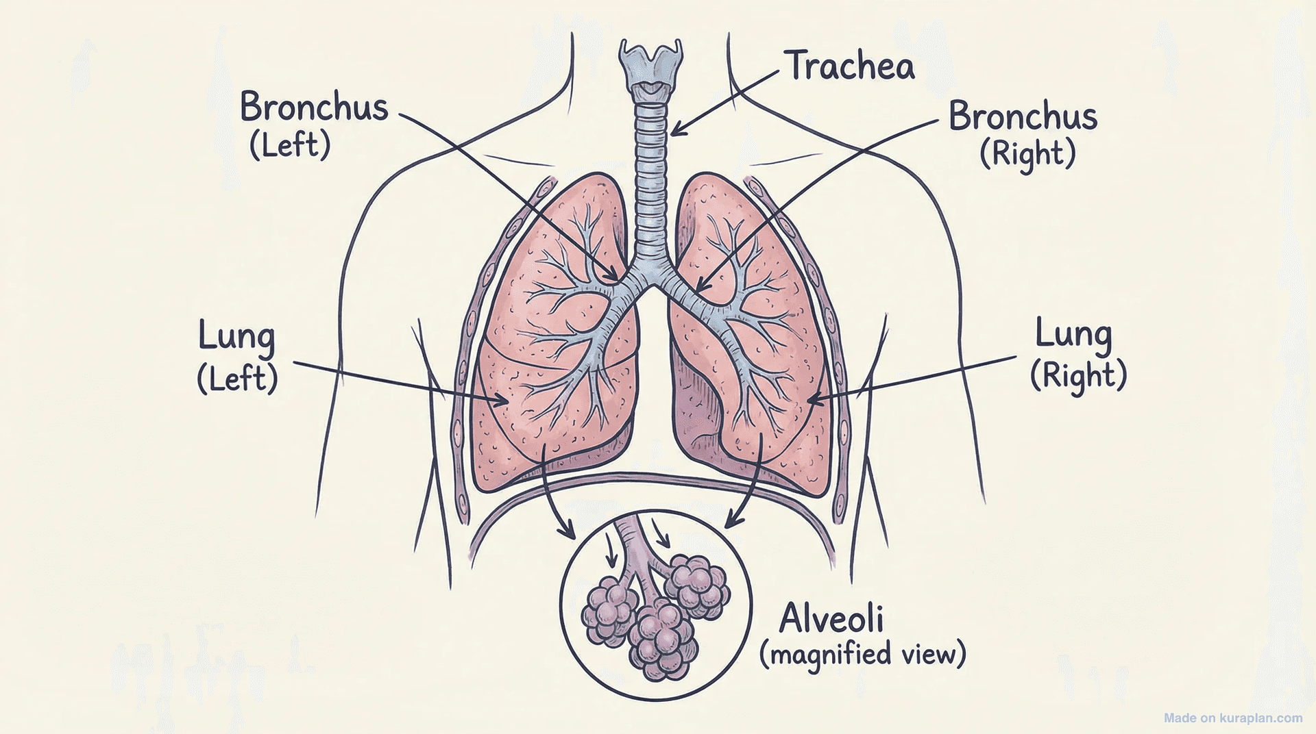 Human respiratory system diagram for biology education