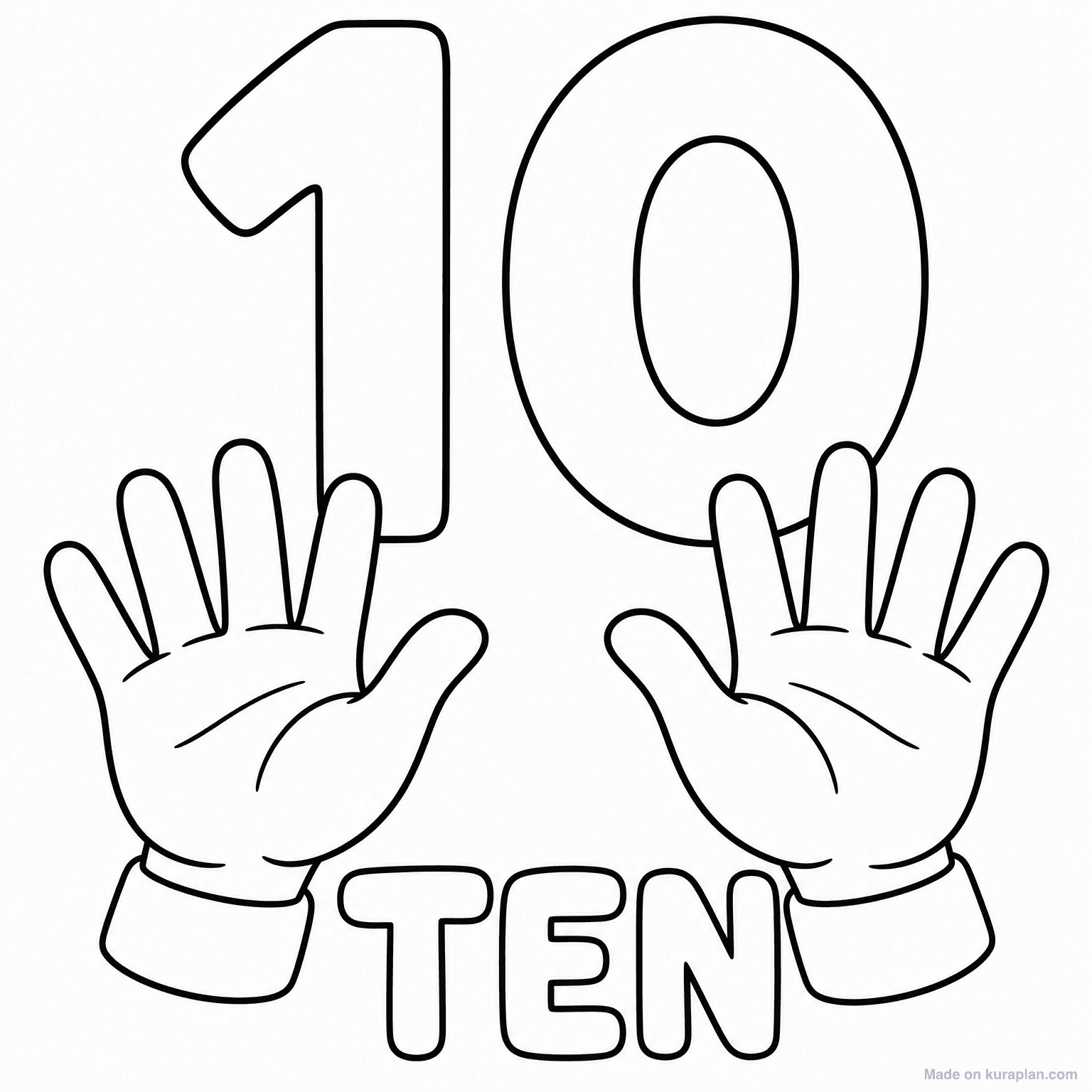 Number 10 - Ten Fingers — Coloring Page