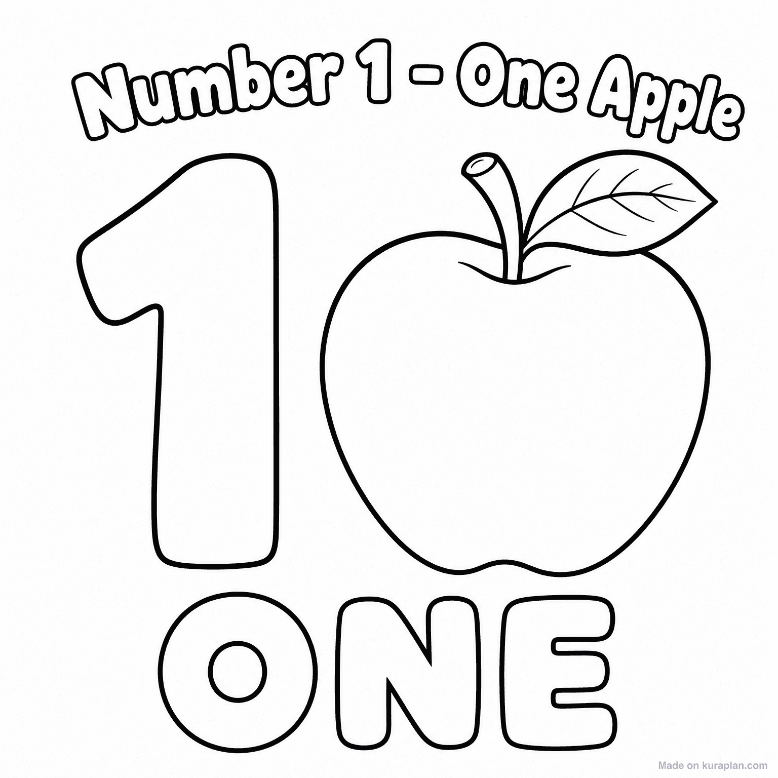 Number 1 - One Apple — Coloring Page