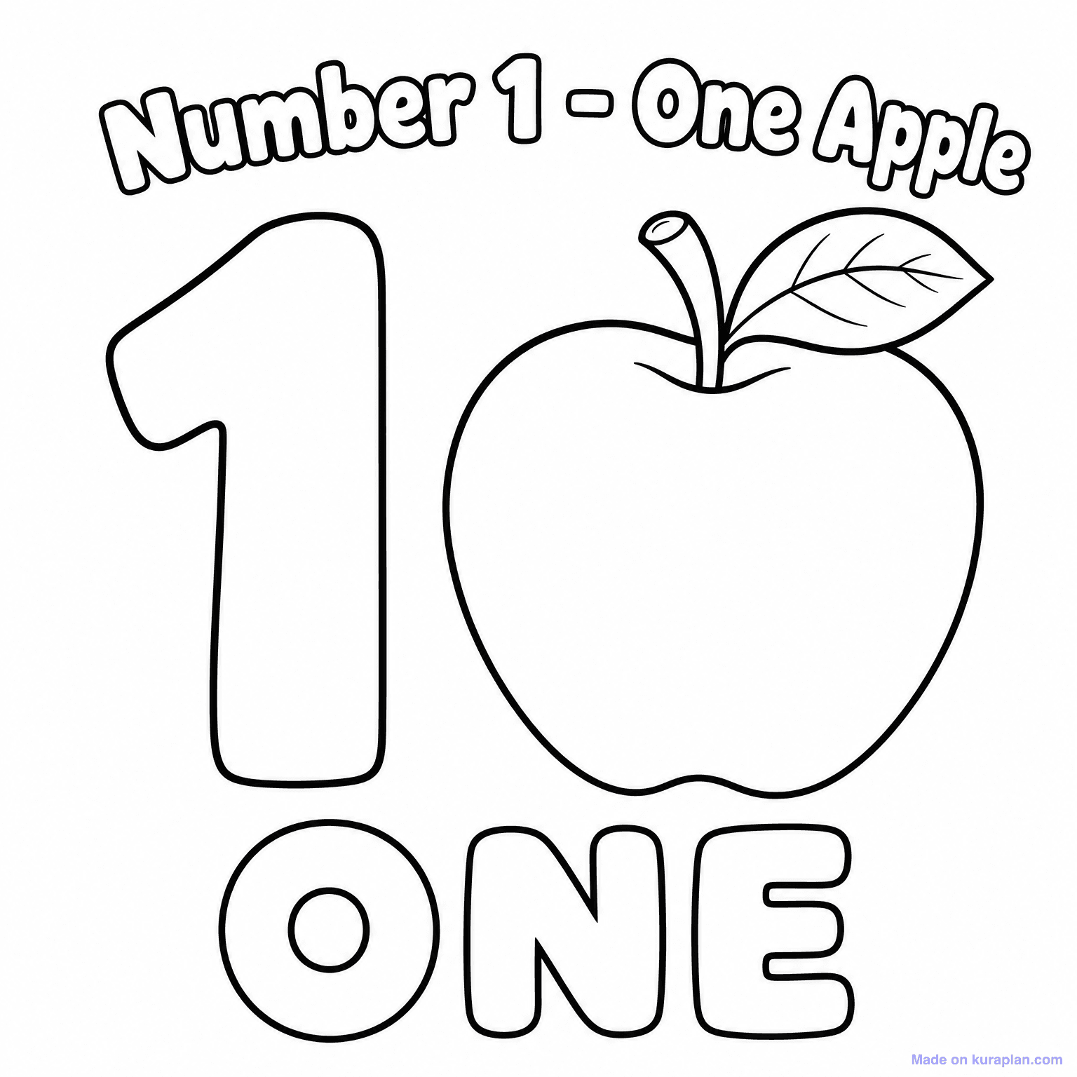 Number 1 - One Apple — Coloring Page