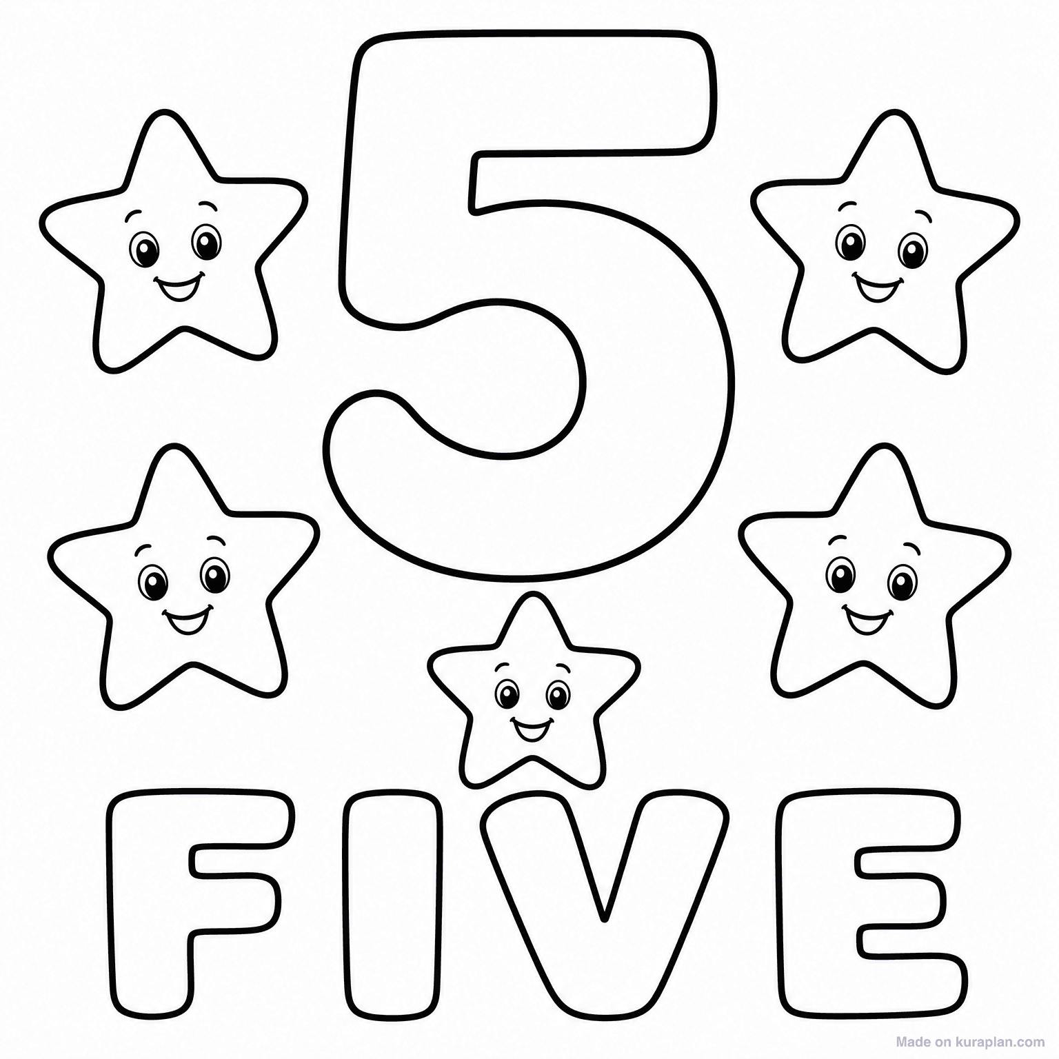 Number 5 - Five Stars — Coloring Page