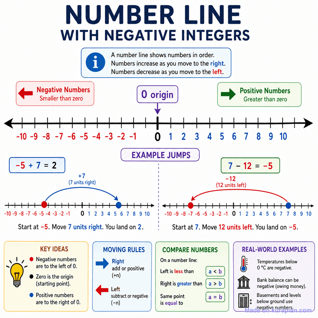 Number Line with Negative Integers (detailed)
