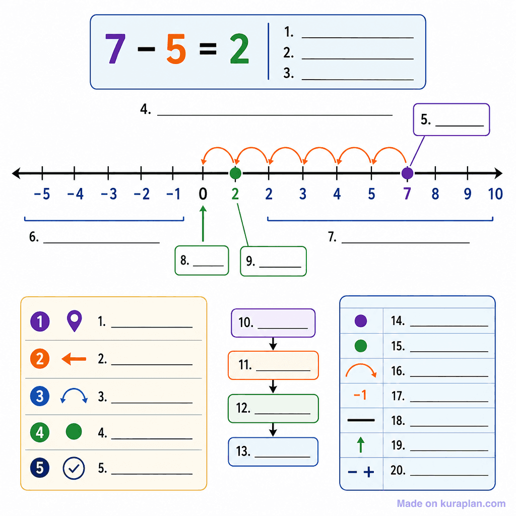 Number Line Subtraction with Jump Strategy (detailed, unlabeled)