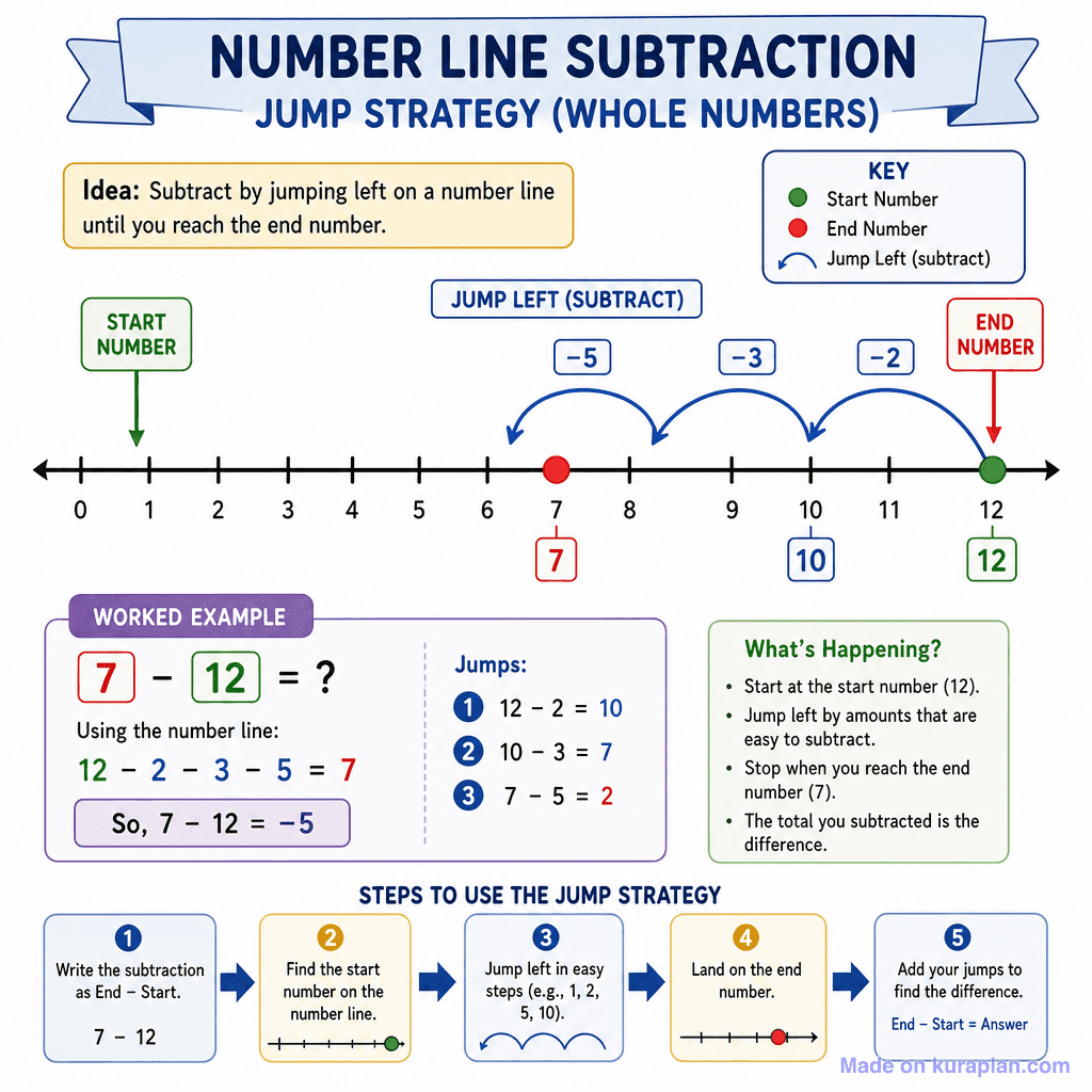 Number Line Subtraction Jump Strategy (Whole Numbers) (detailed)