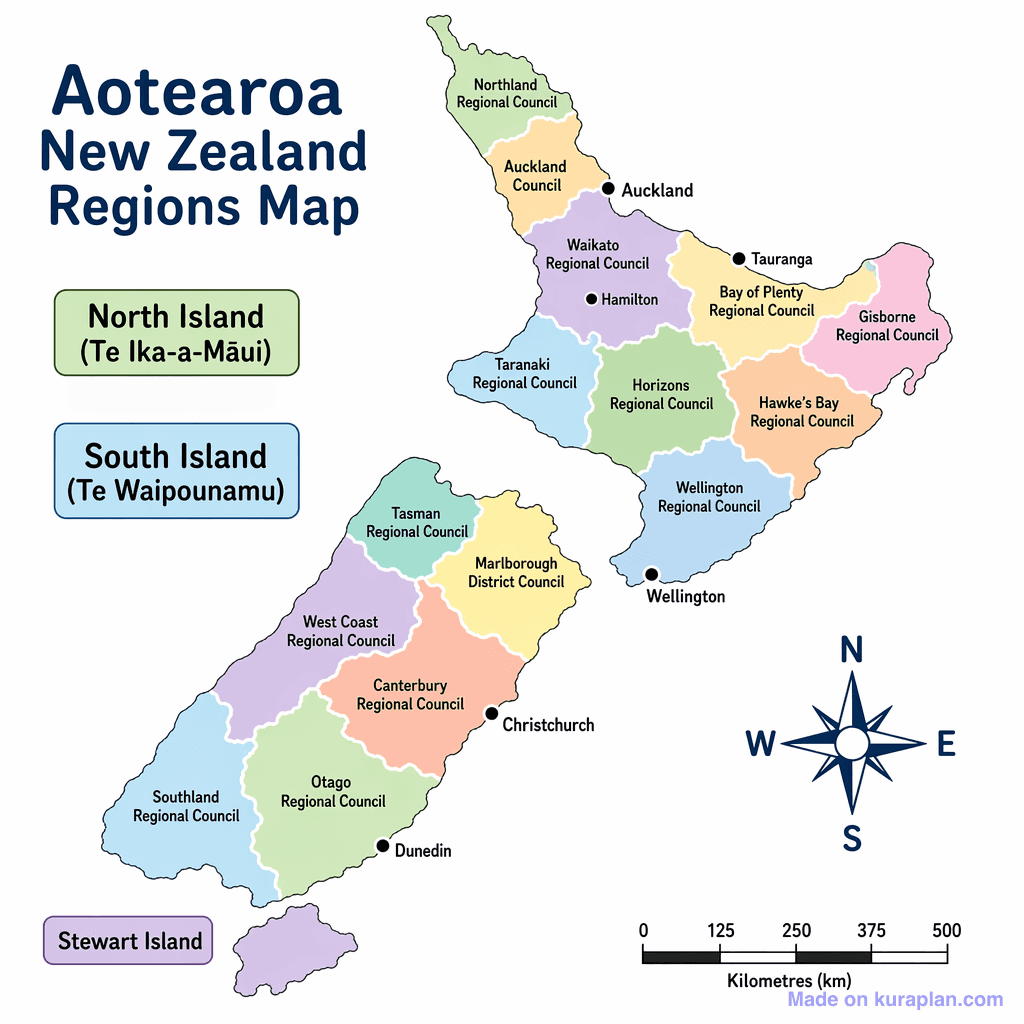 New Zealand Regions Map (simple)