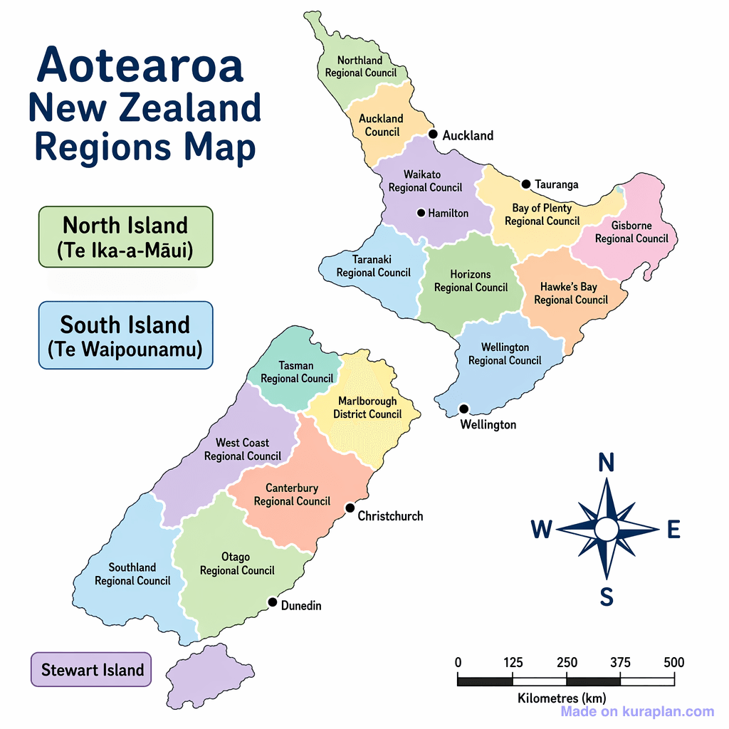 New Zealand Regions Map (simple)