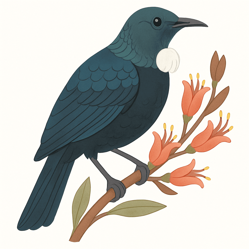 Tui bird with white throat tuft
