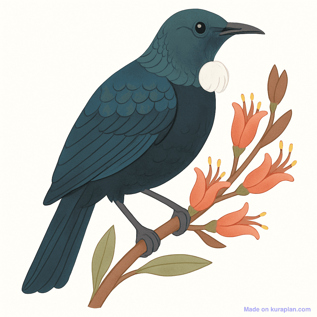 Tui bird with white throat tuft