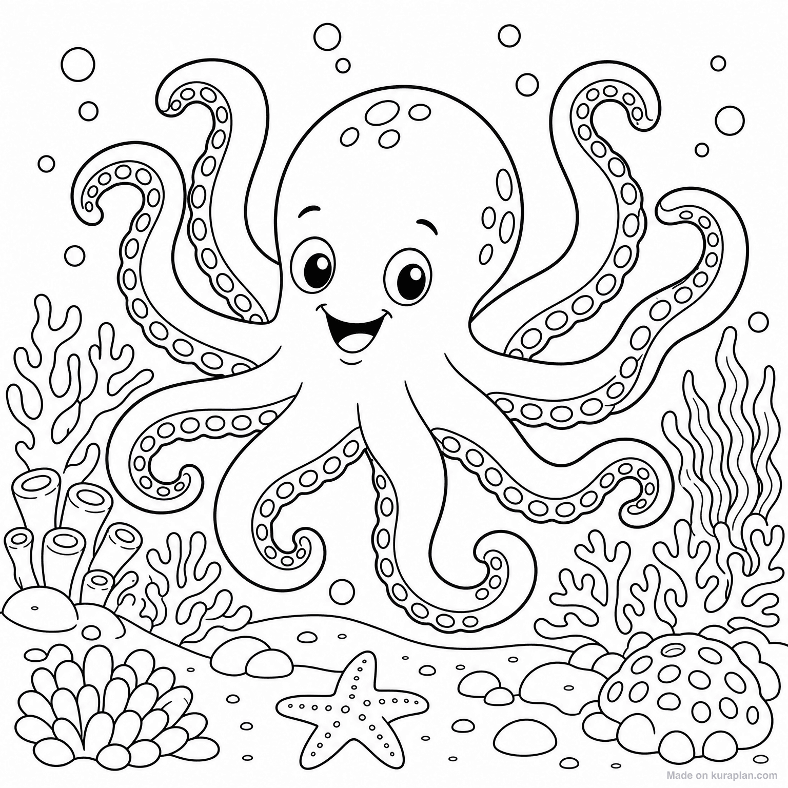 Octopus with Tentacles — Coloring Page