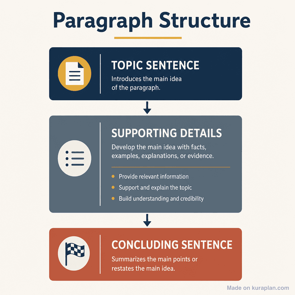 Paragraph structure (topic / details / conclusion)