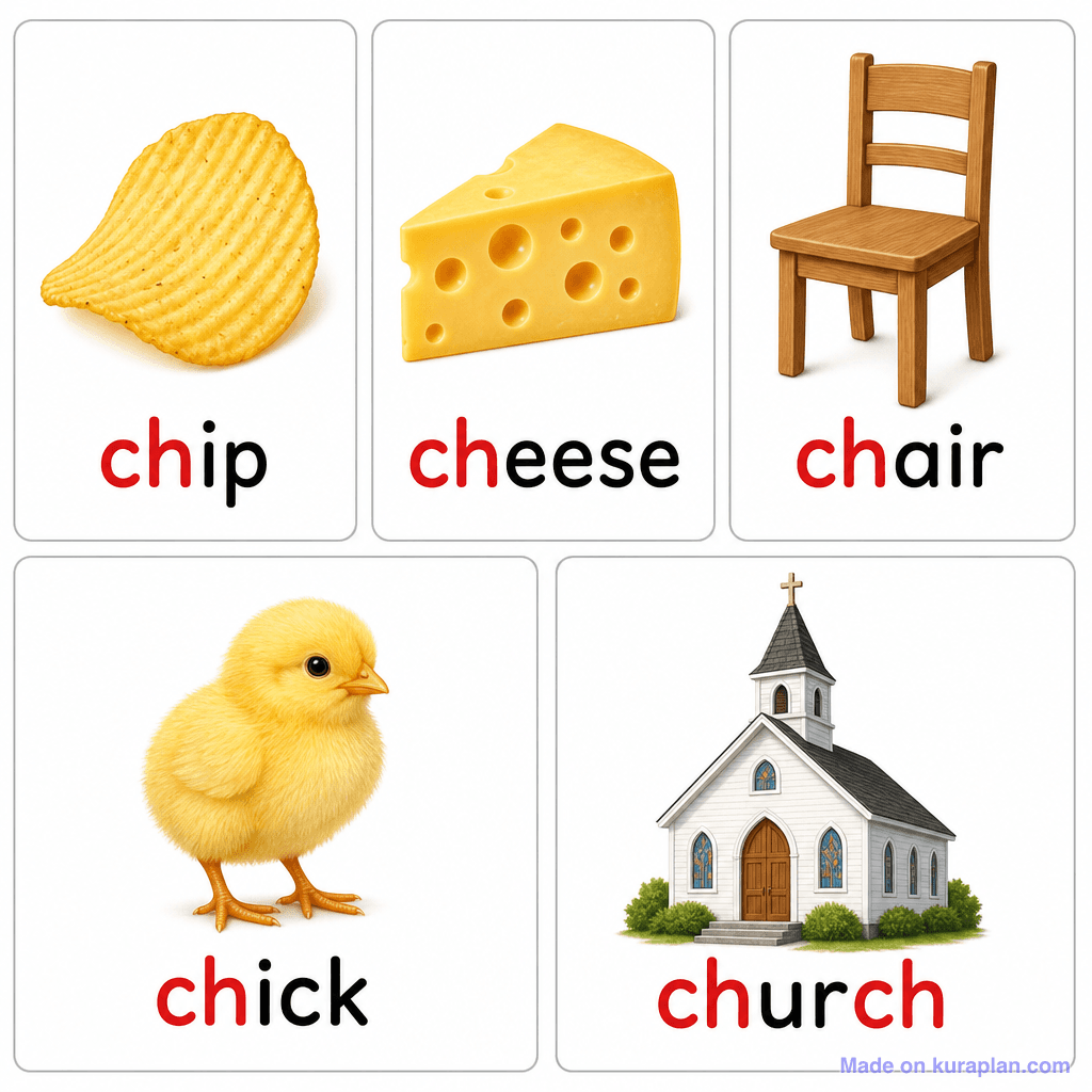 Phonics Digraph Ch Picture Chart