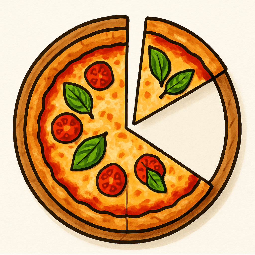 Pizza — 2/8 = 1/4