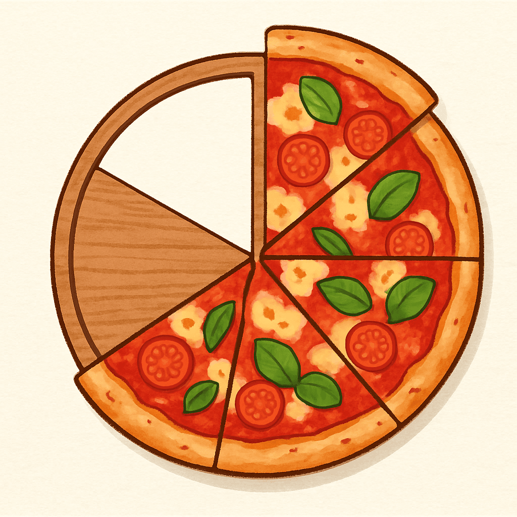 Pizza — 3/6 = 1/2