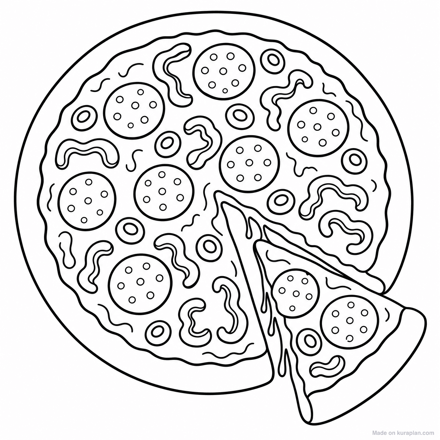 Pizza Slice with Toppings — Coloring Page