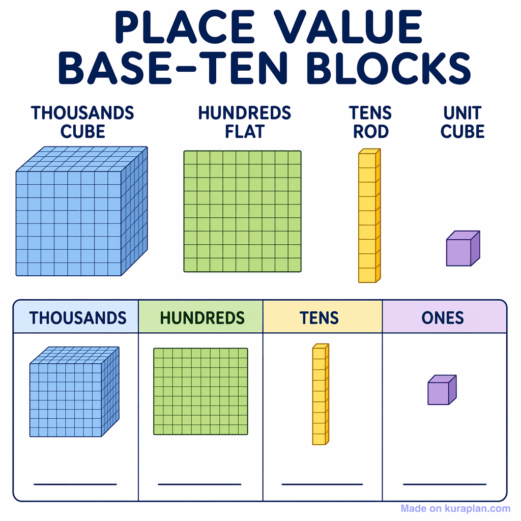 Place Value Base-Ten Blocks (simple, unlabeled)