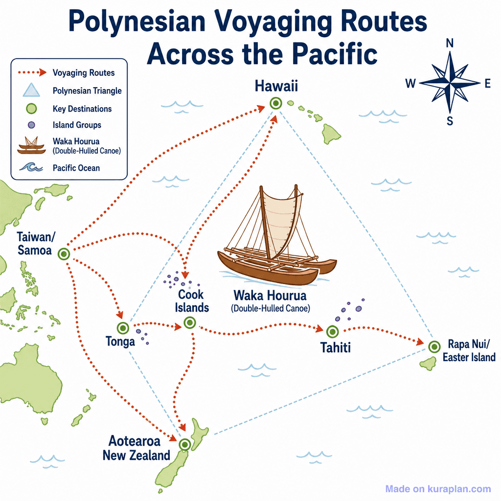 Polynesian Voyaging Routes Across the Pacific (detailed)