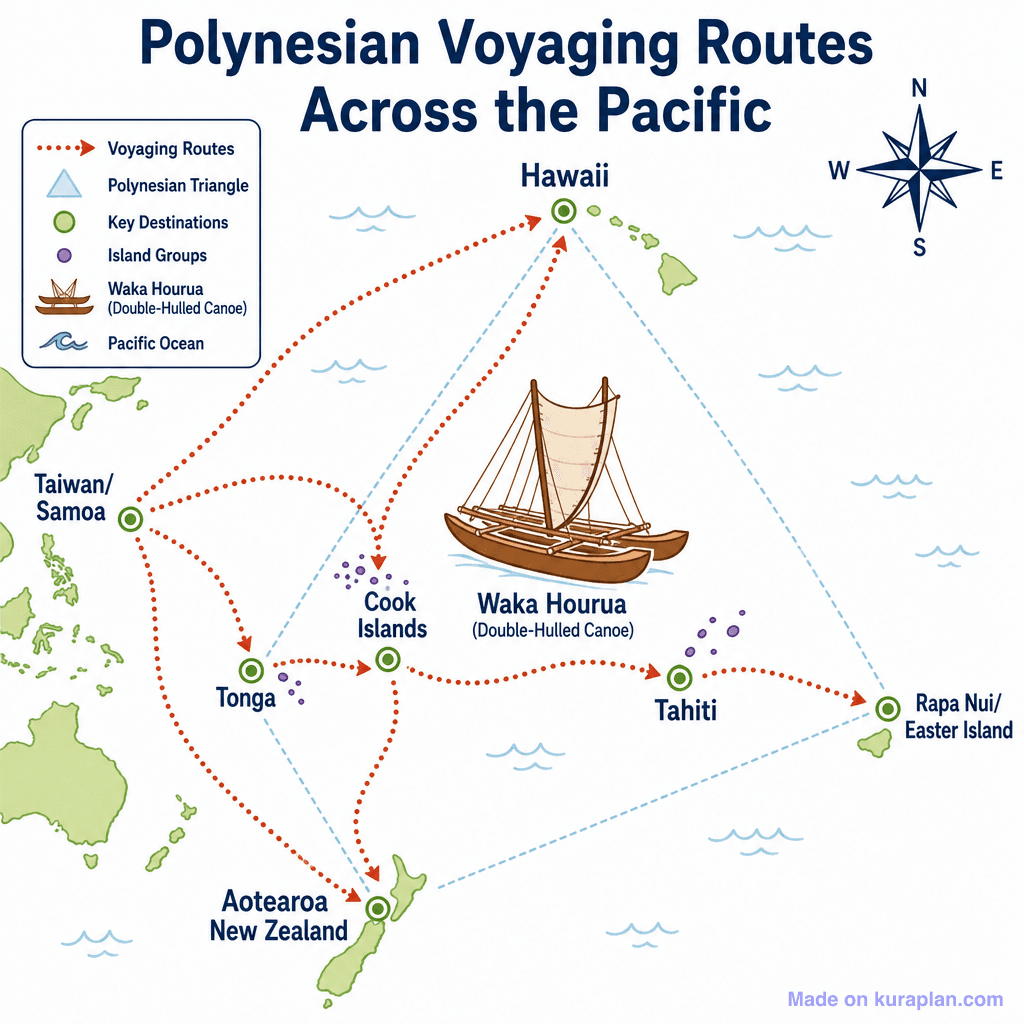 Polynesian Voyaging Routes Across the Pacific (detailed)