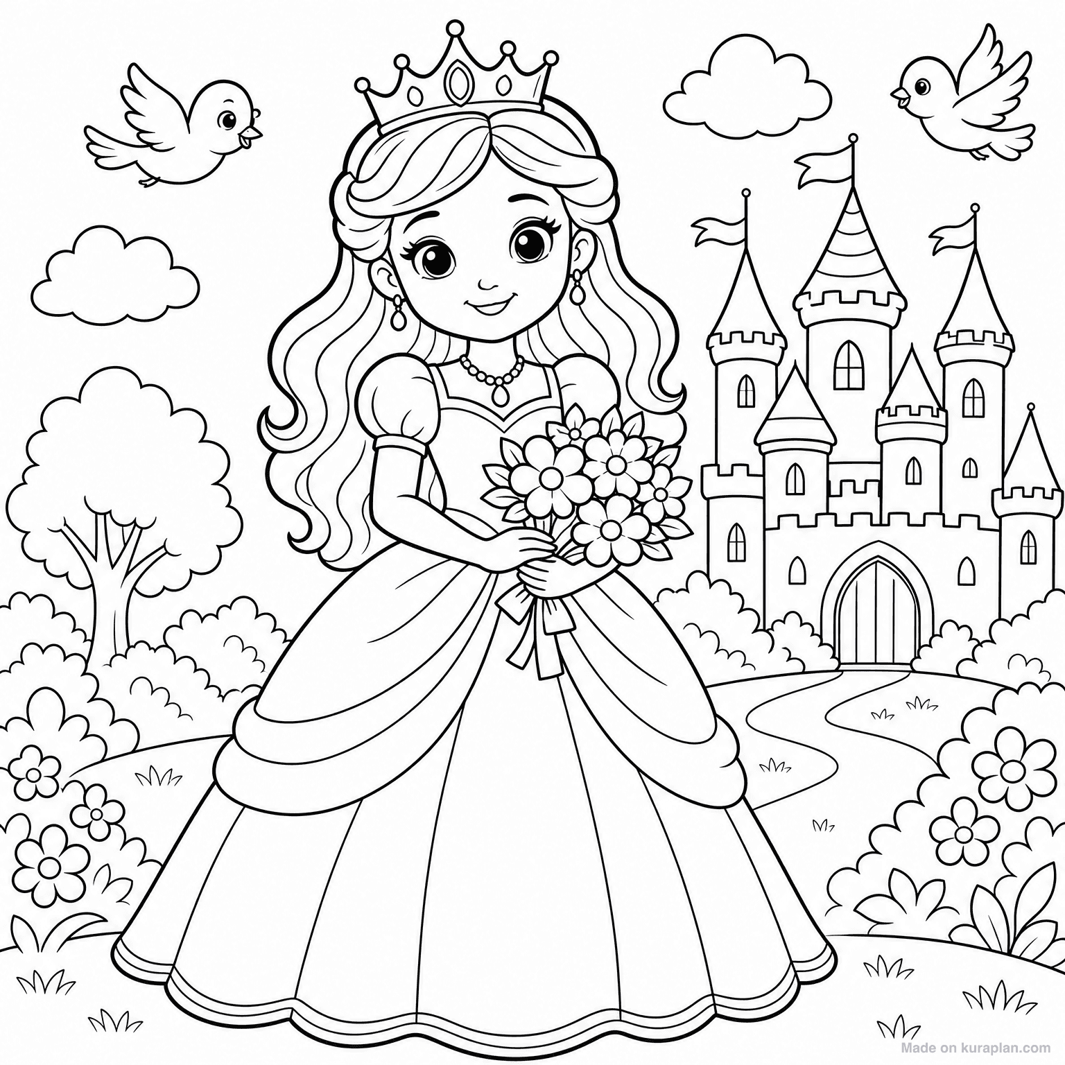 Princess with Crown — Coloring Page