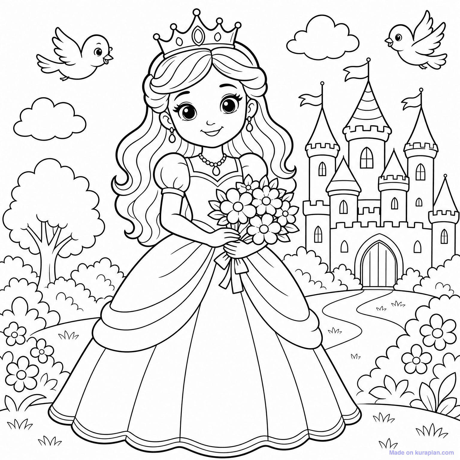 Princess with Crown — Coloring Page