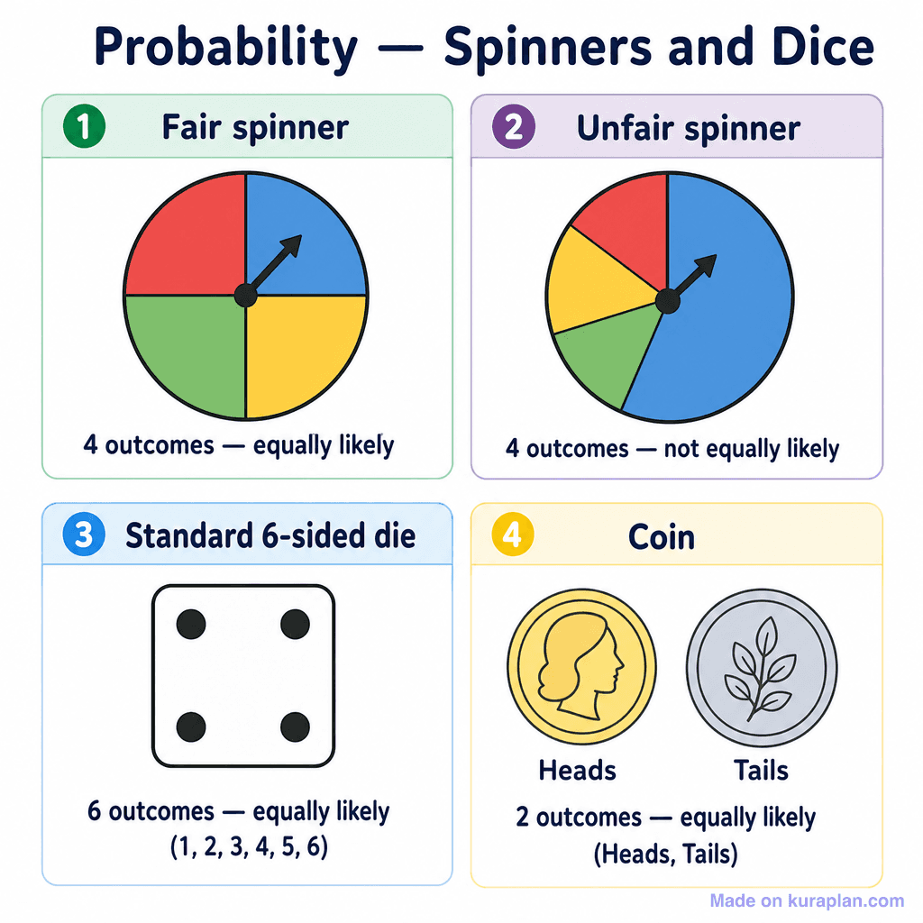 Probability — Spinners and Dice (simple)