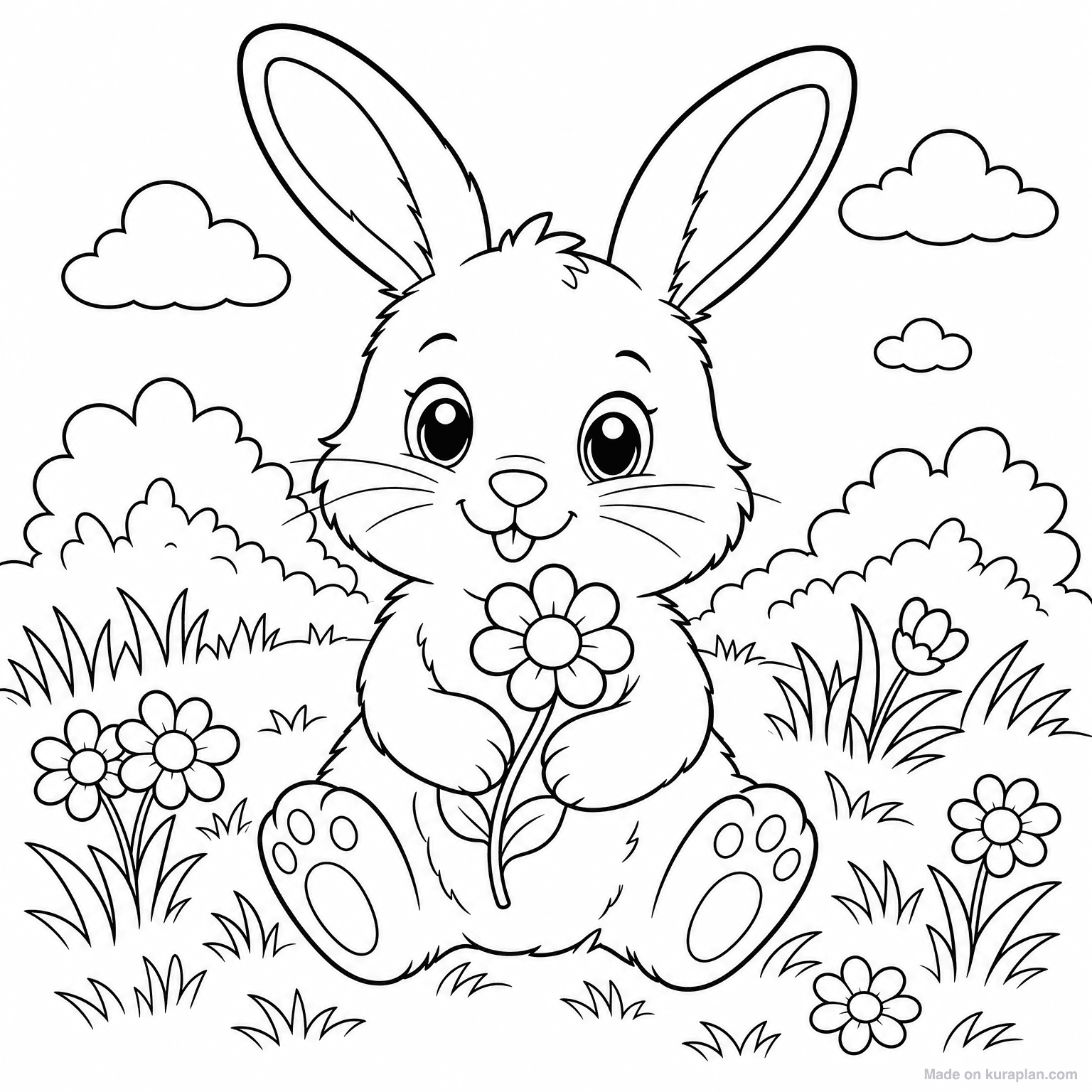 Cute Bunny in Grass — Coloring Page