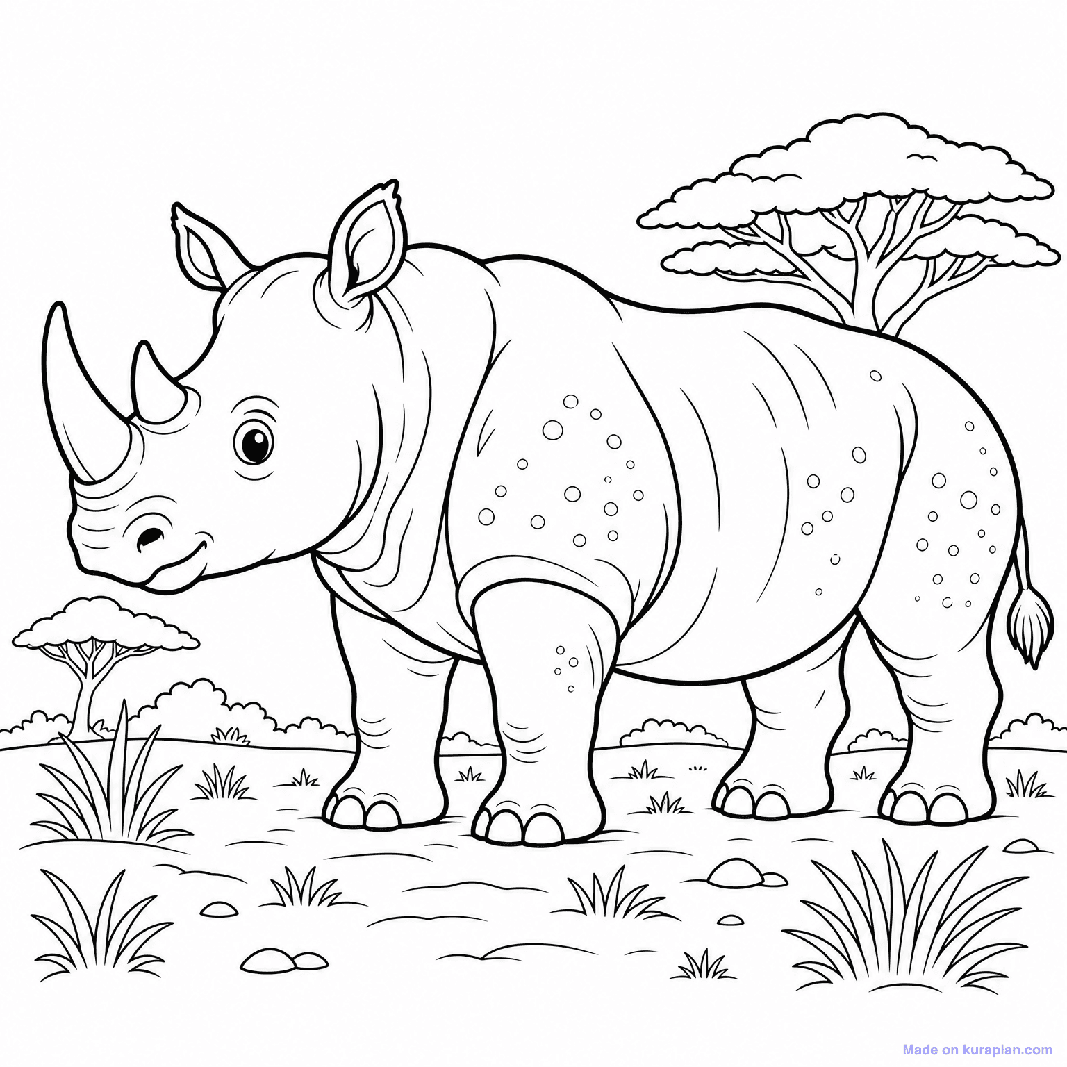 Rhinoceros in Wild — Coloring Page