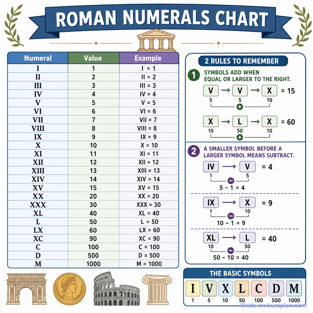 Roman Numerals Chart (detailed)