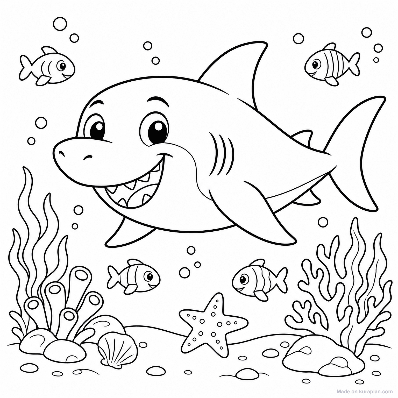Friendly Cartoon Shark — Coloring Page