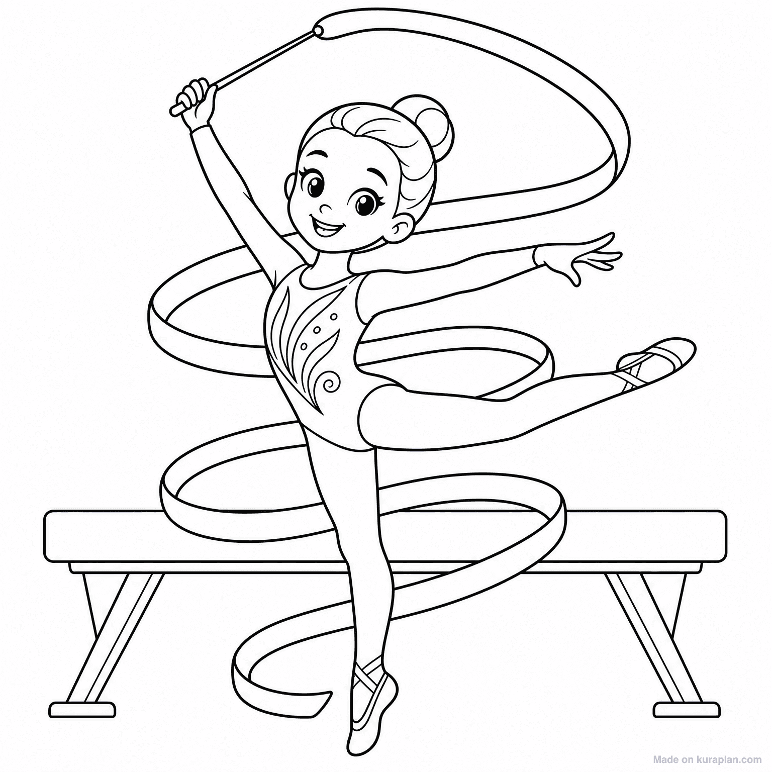 Gymnast with Ribbon — Coloring Page